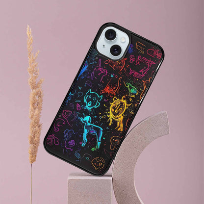 iPhone 15 Plus Case — Neon Glow Outline Icon Pattern Hundreds, Custom Made Phone Cover