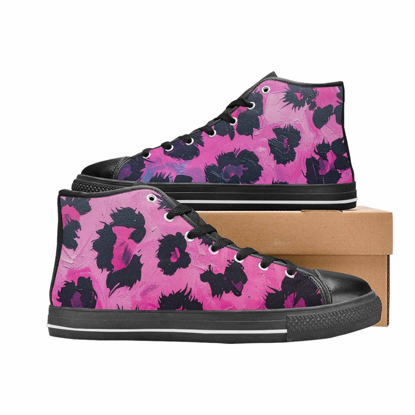 MEN'S Leopard Neon Pink Teal Airbrush High Top Canvas Y2K Custom Sneakers