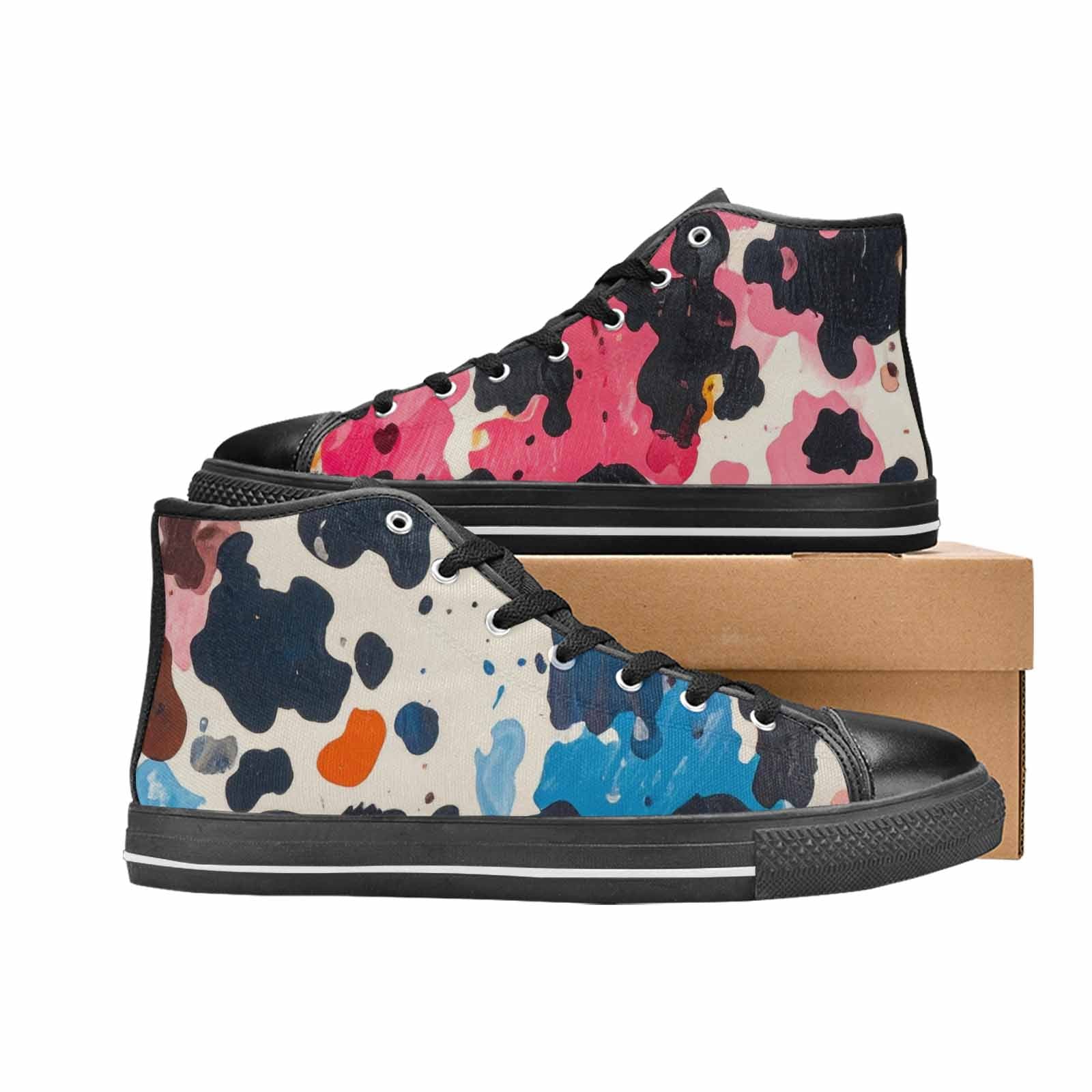 MEN'S Cow Animal Print High Top Canvas Cottagecore Sneakers