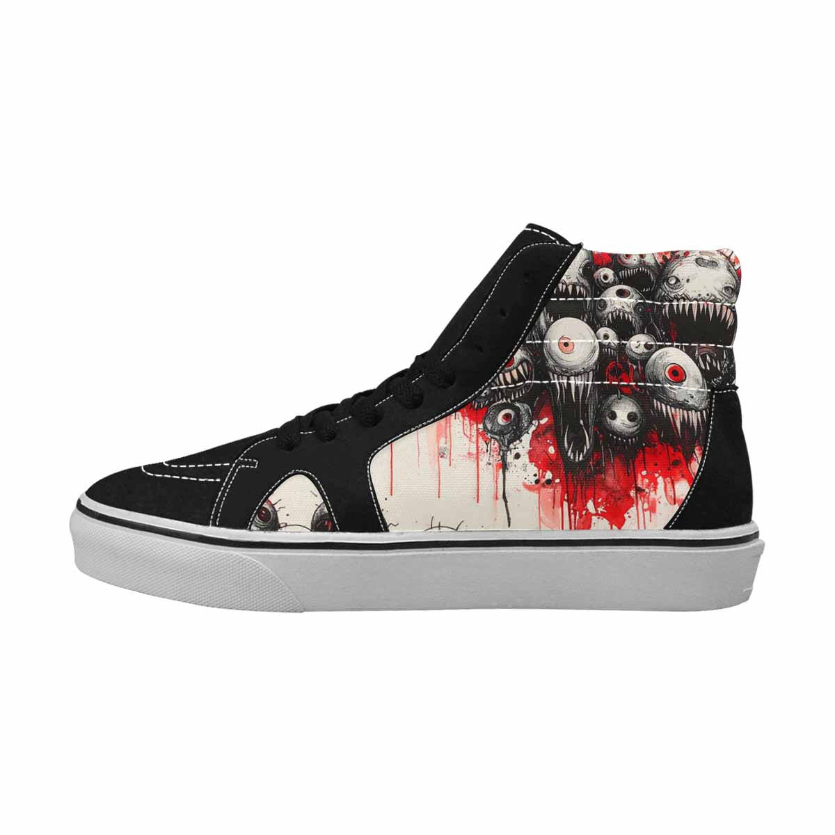MEN'S Monsters Black & Red Ink High Top Canvas One Of A Kind Melting Art Customized Sneakers