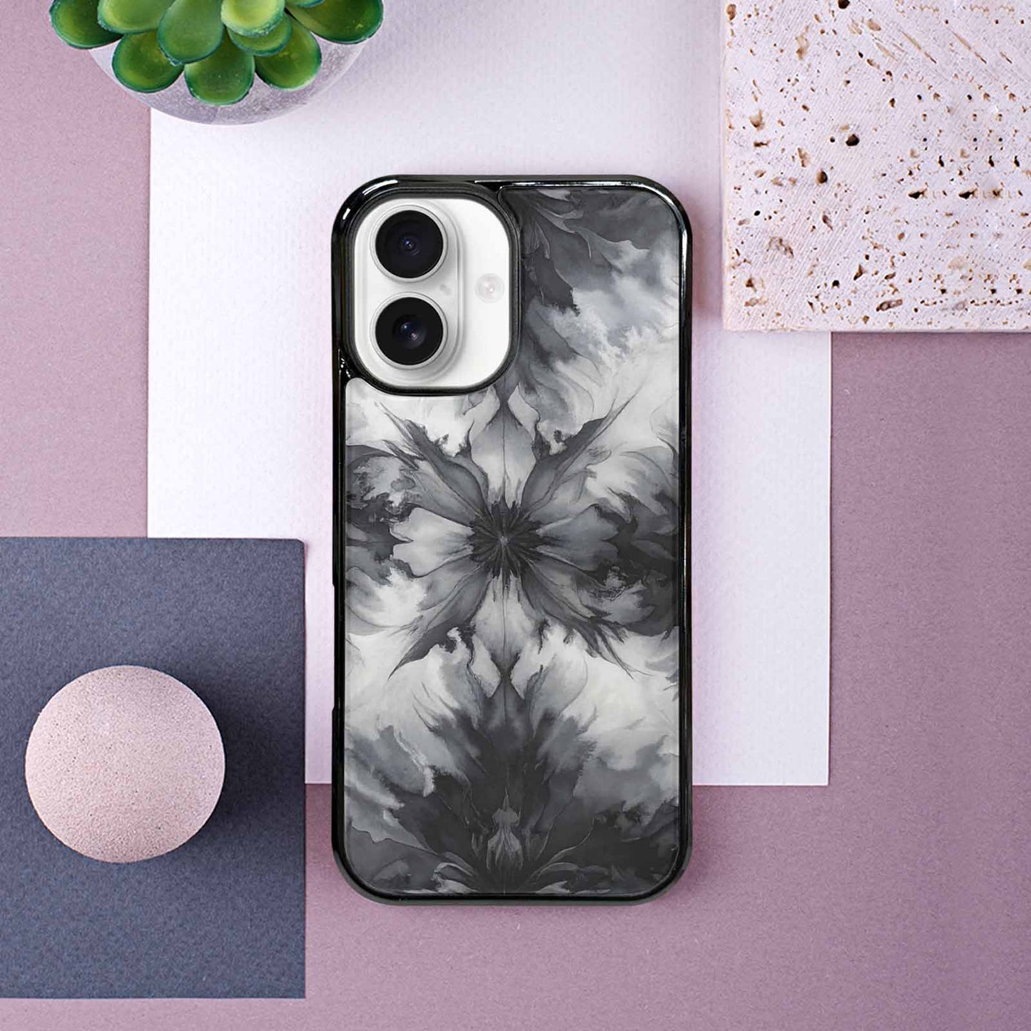 iPhone 16 Case — Tie Dye Black And Gray Blended, Customized Protective Case