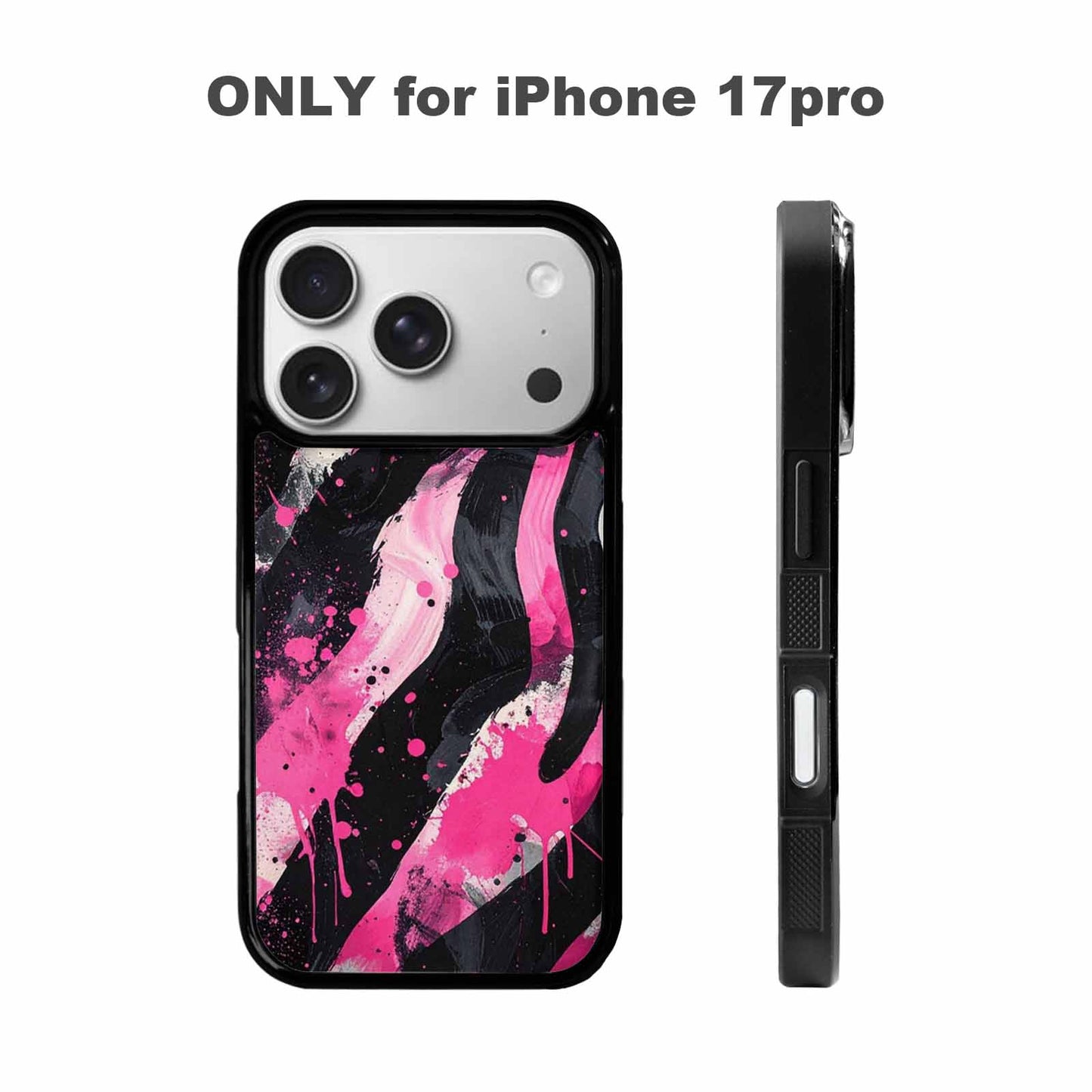 iPhone 17 Pro Case — Black Pink Ink Zebra Stripe Animal, Custom Printed Phone Case