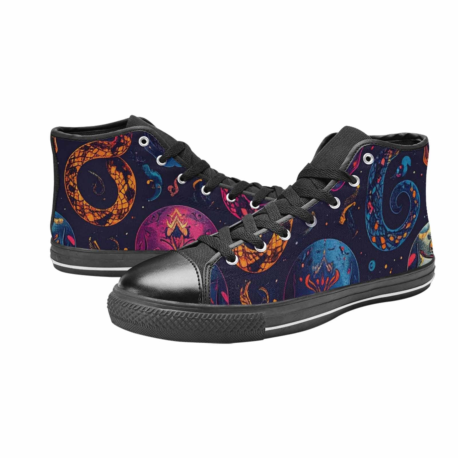 MEN'S Snake Skulls Print High Top Canvas Wallpaper Art Custom Shoes
