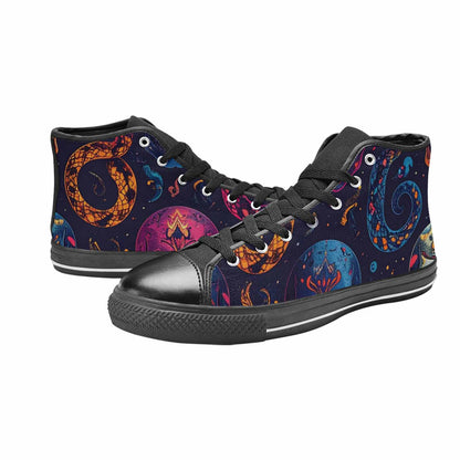 MEN'S Snake Skulls Print High Top Canvas Wallpaper Art Custom Shoes