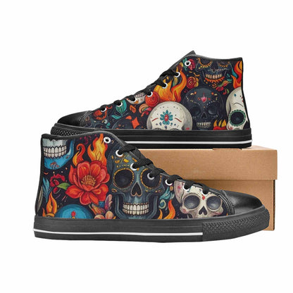 MEN'S Skull High Top Canvas Vibrant Chaos Custom Sneakers