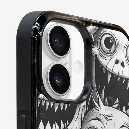 iPhone 16 Case — Black And White Monster Face Collage, Custom Phone Case