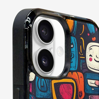iPhone 16 Case — Hand Drawn Icon Doodle Pattern Hundreds, Original Design Phone Case