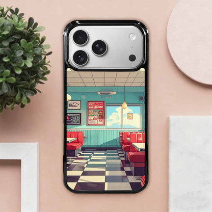 iPhone 17 Pro Max Case — Diner Cartoon Art Pattern Retro Vintage, Custom Art Phone Cover