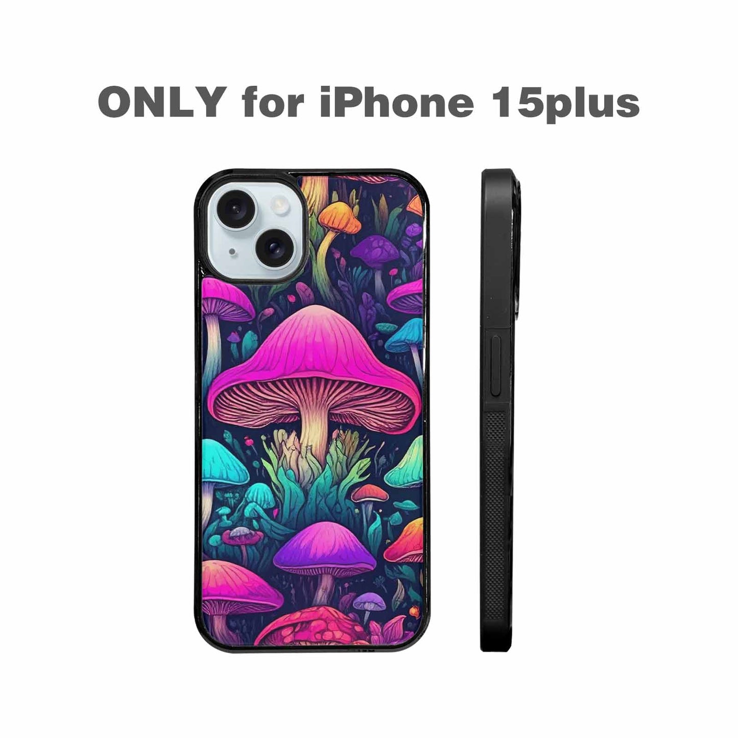iPhone 15 Plus Case — Mushroom Psychedelic Art Seamless Pattern Vibrant, Custom Printed Phone Case