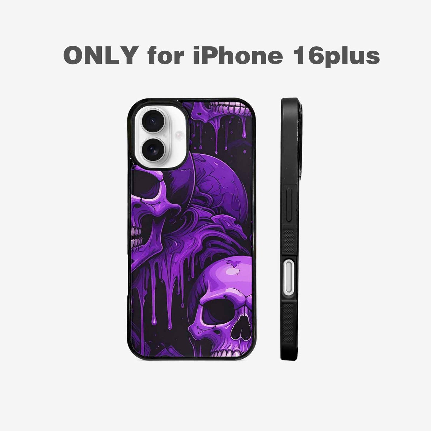 iPhone 16 Plus Case — Monochrome Purple Skeletons Neon Drip Melting, Custom Made Phone Cover