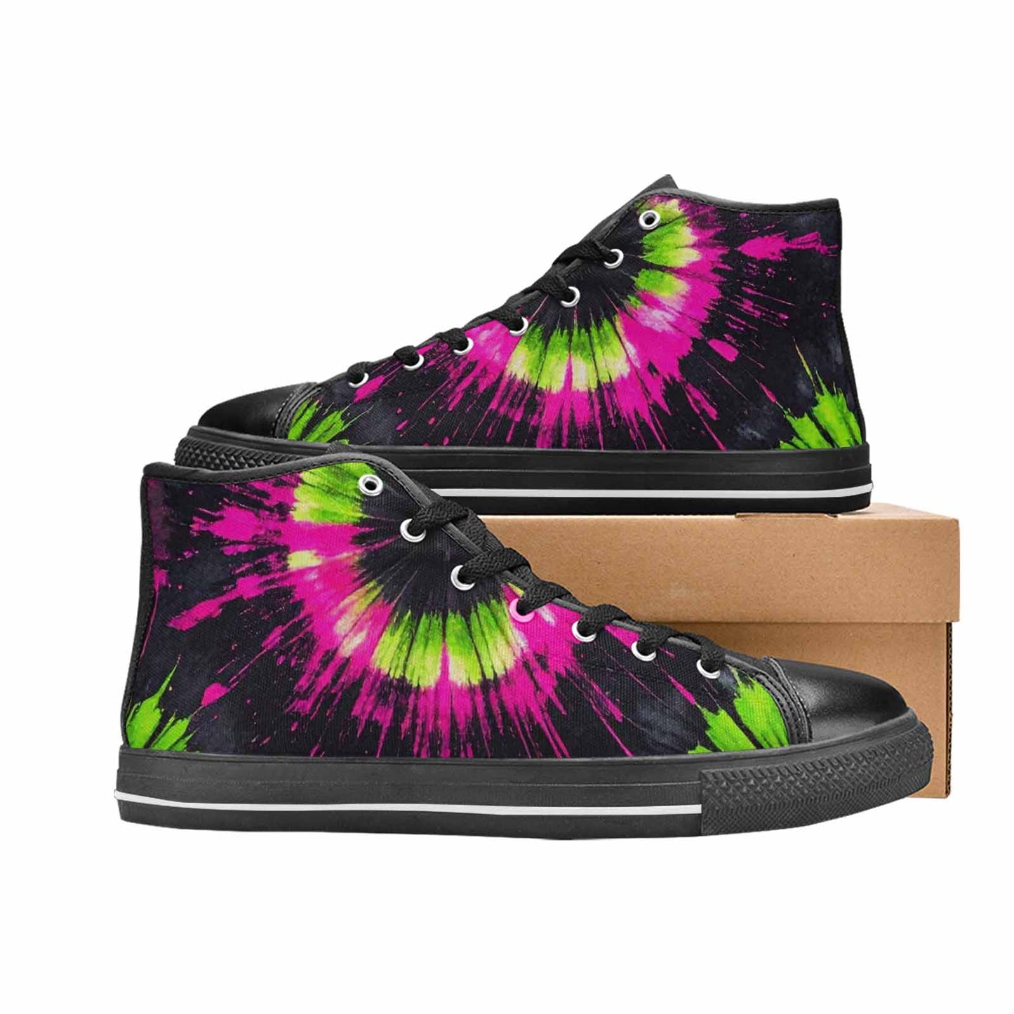 WOMEN'S Acid Wash Tie Dye Neon High Top Canvas Dark Academia Custom Shoes