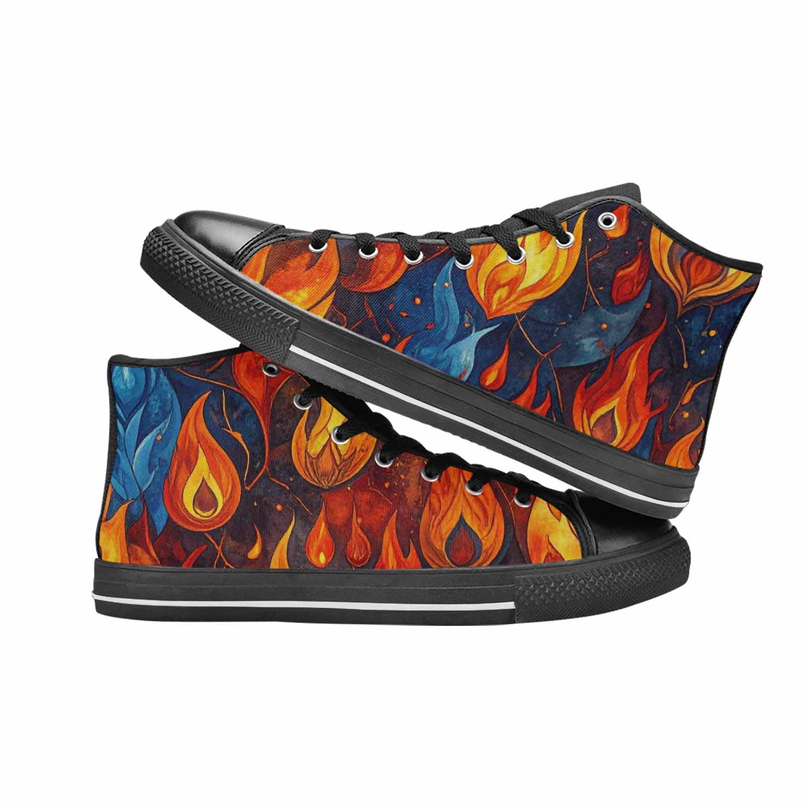 WOMEN'S Fire Flame High Top Canvas Wallpaper Art Sneakers