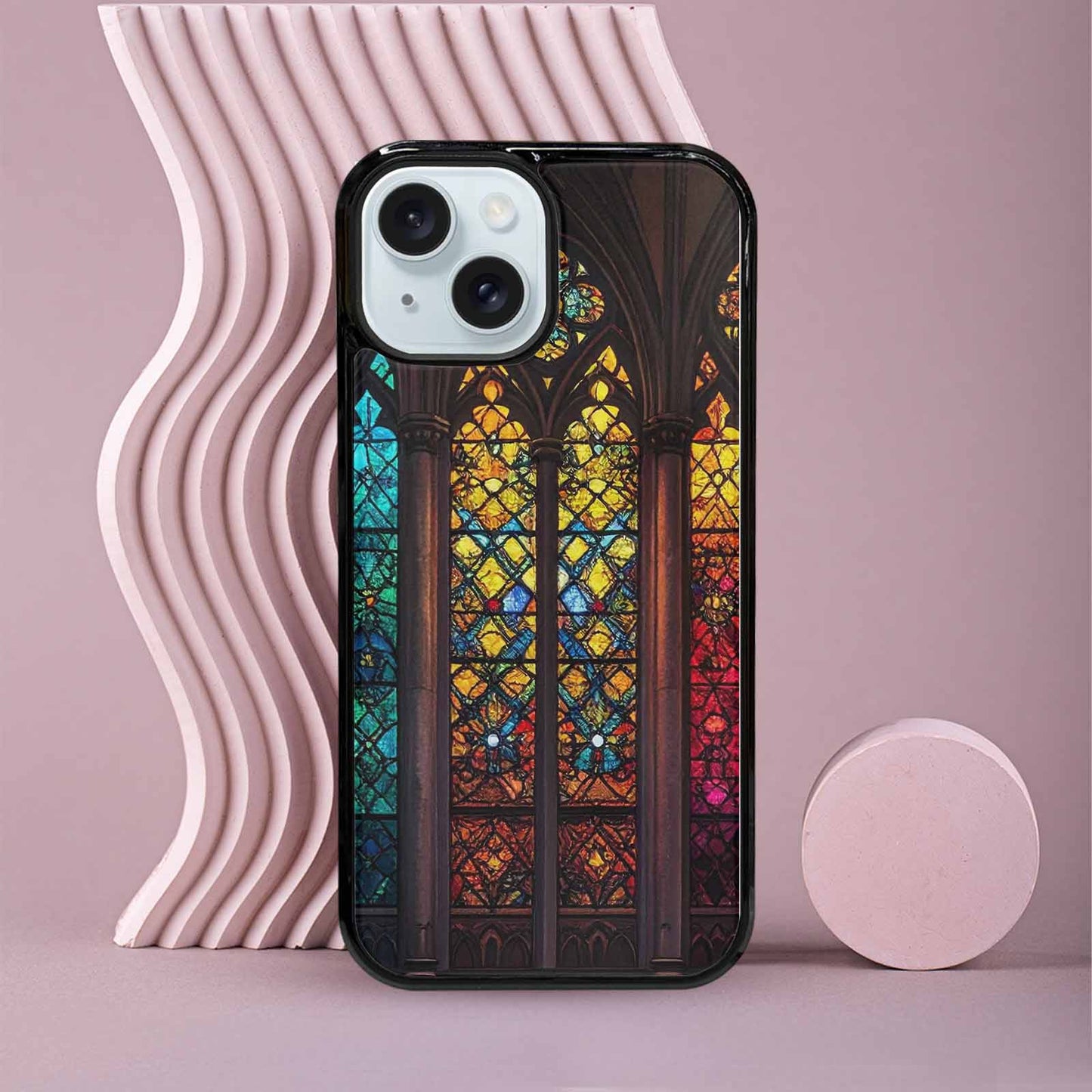 iPhone 15 Case — Stained Glass Window Pattern Seamless Repeat, Customized Protective Case
