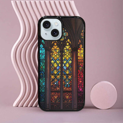 iPhone 15 Case — Stained Glass Window Pattern Seamless Repeat, Customized Protective Case
