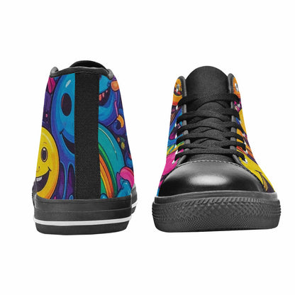 MEN'S Yellow Smiley Face High Top Canvas Vibrant Chaos Shoes
