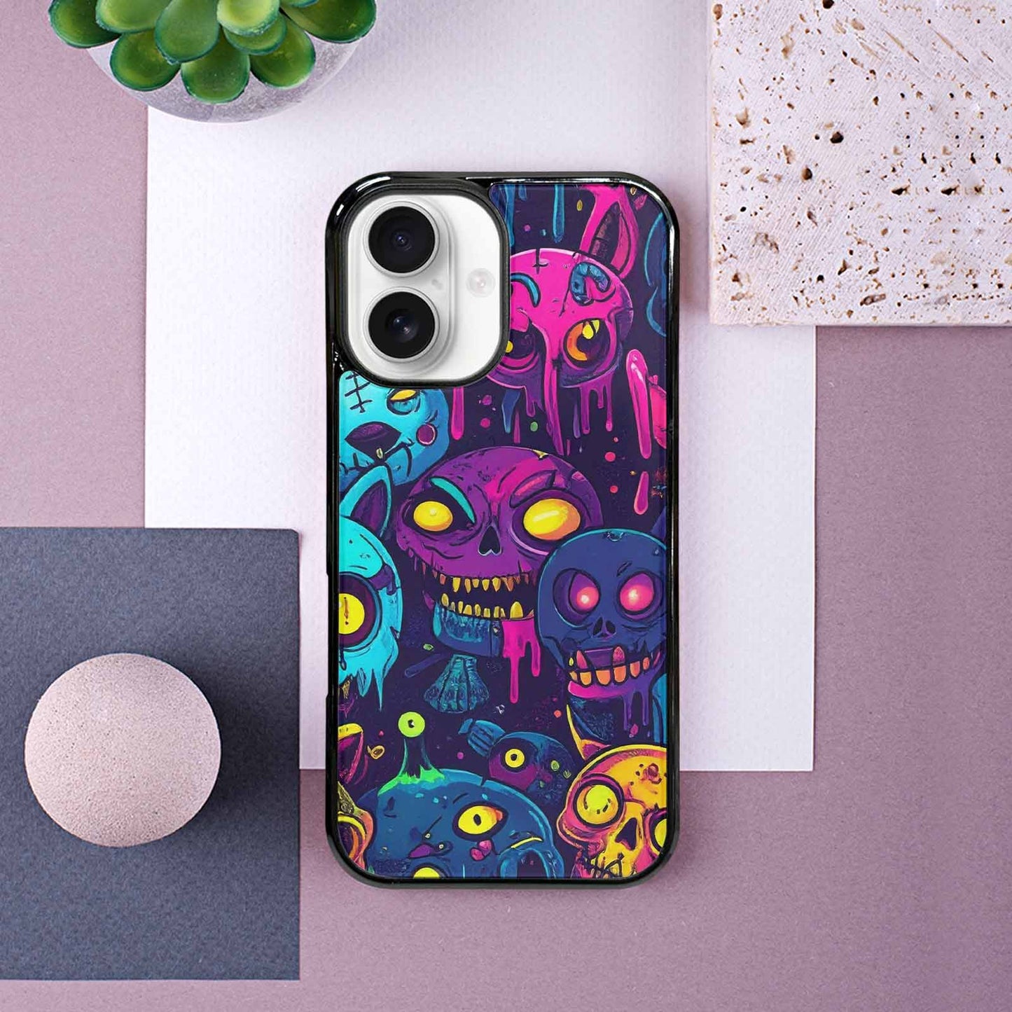 iPhone 16 Case — Mixed Toxic Glow Creature Pattern Hundreds, Custom Phone Case