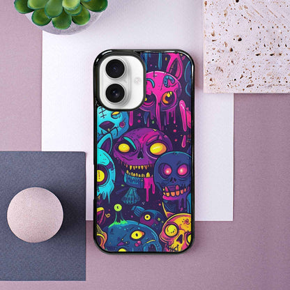 iPhone 16 Case — Mixed Toxic Glow Creature Pattern Hundreds, Custom Phone Case