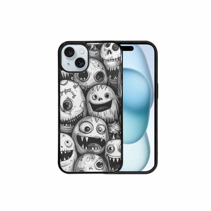 iPhone 15 Plus Case — Black And White Monster Face Collage, Custom Print Case Cover