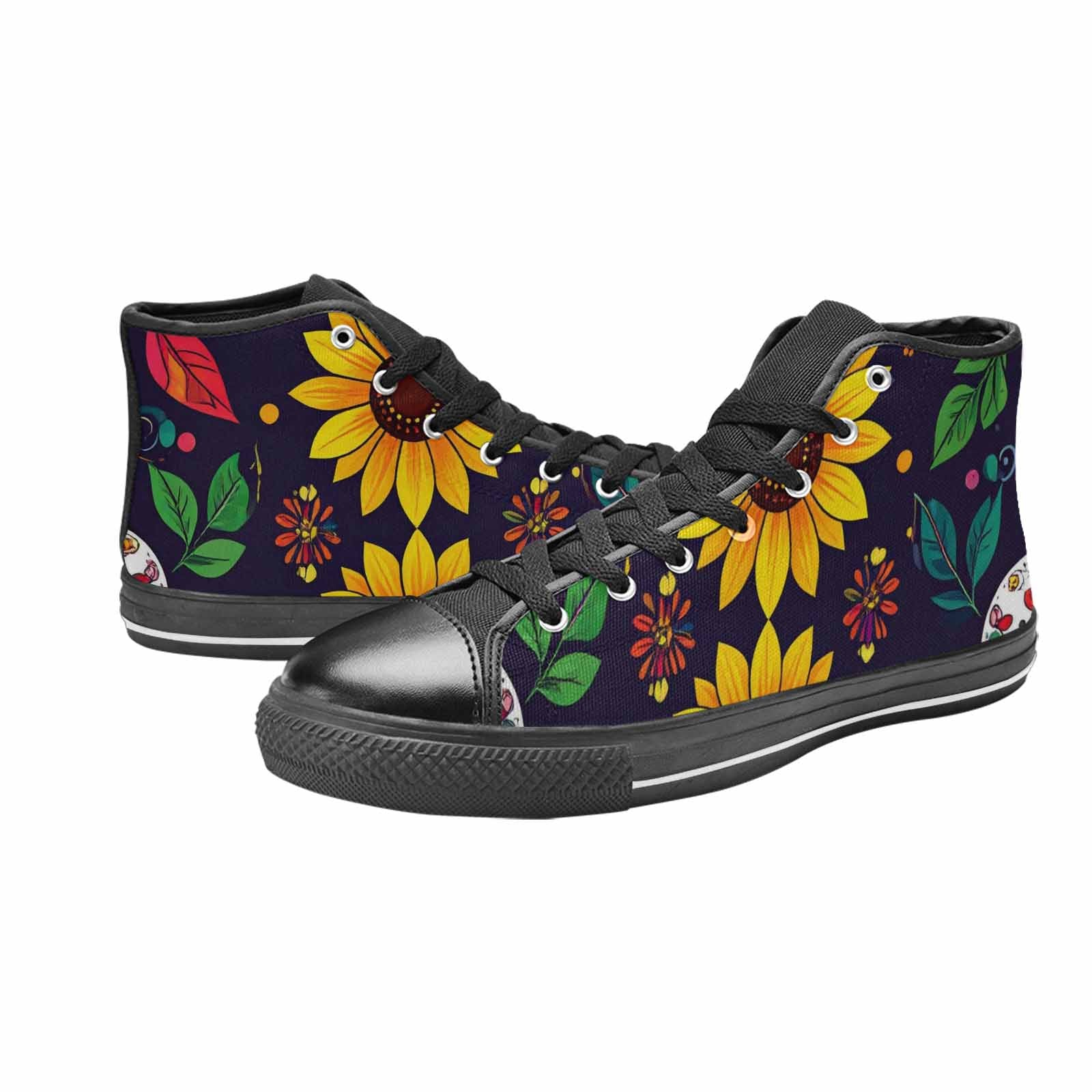 MEN'S Sunflowers And Skulls High Top Canvas Neon Fantasy Shoes