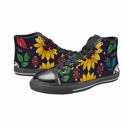 MEN'S Sunflowers And Skulls High Top Canvas Neon Fantasy Shoes