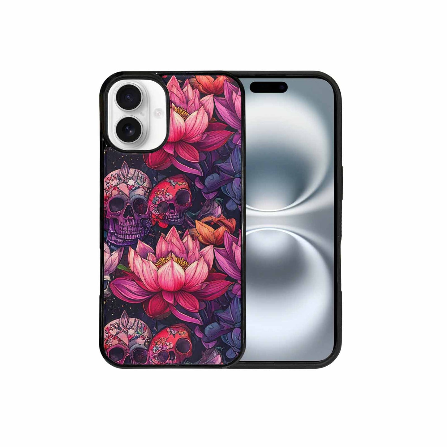 iPhone 16 Plus Case — Lotus Skulls, Custom Phone Case