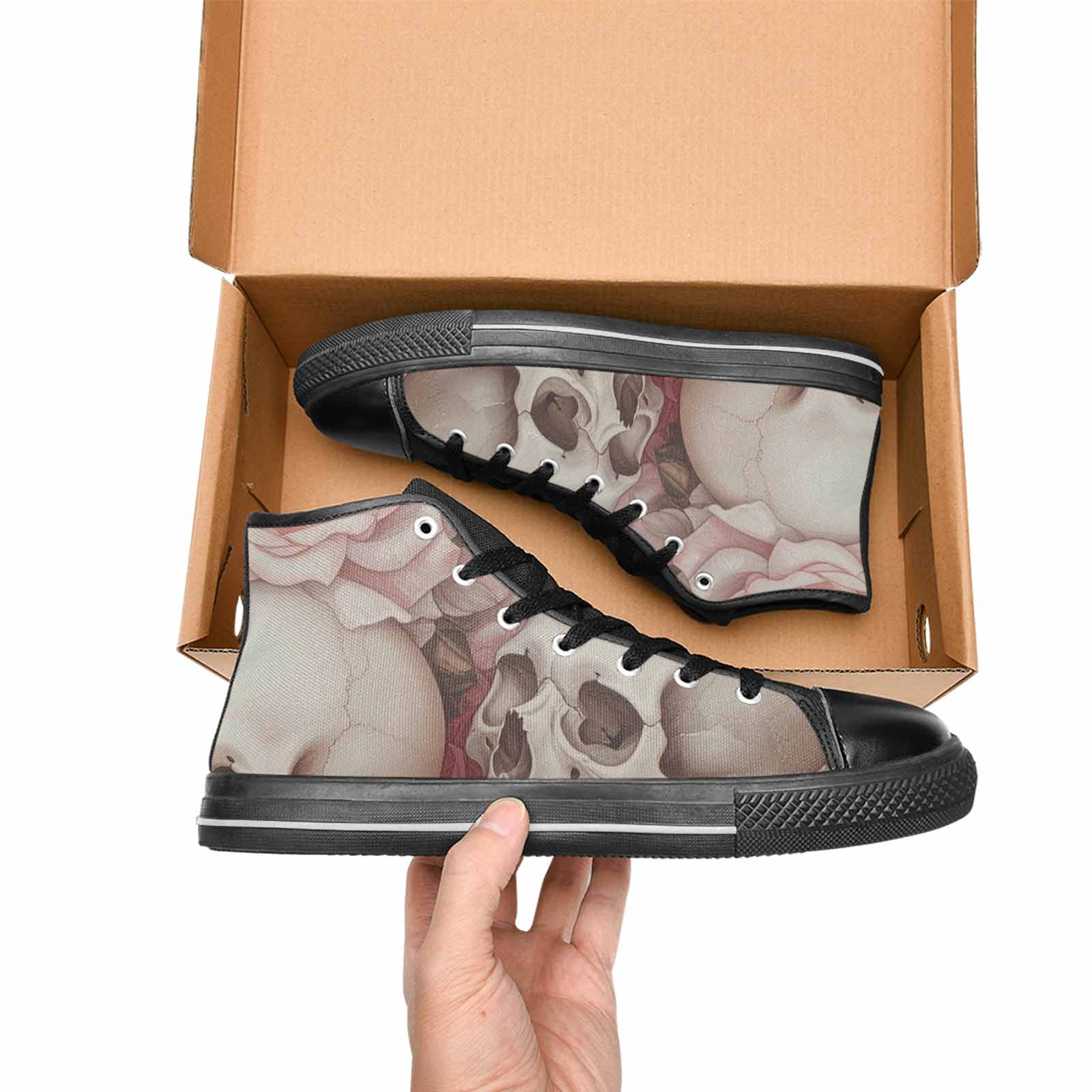 WOMEN'S Skulls Roses Soft Airbrush High Top Canvas Aesthetic Sneakers