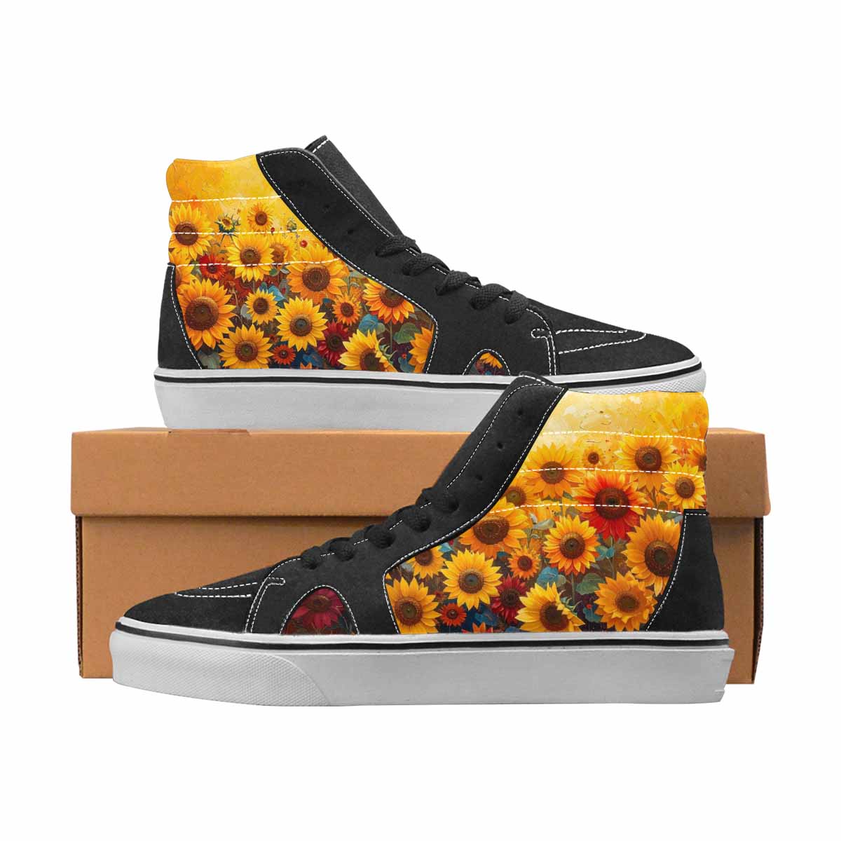 WOMEN'S Sunflowers Full Color High Top Canvas Made To Order Vivid Custom Art Shoes
