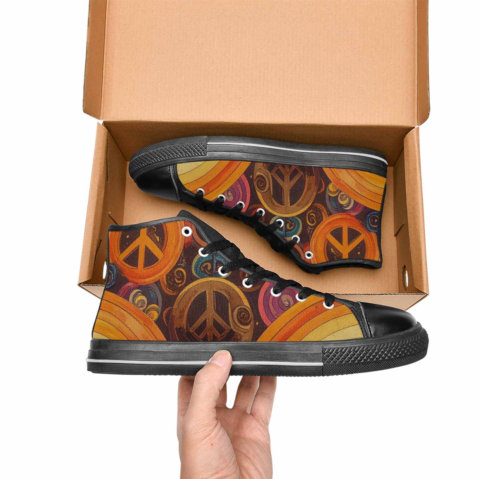 WOMEN'S Groovy 70S Peace High Top Canvas Grunge Custom Shoes