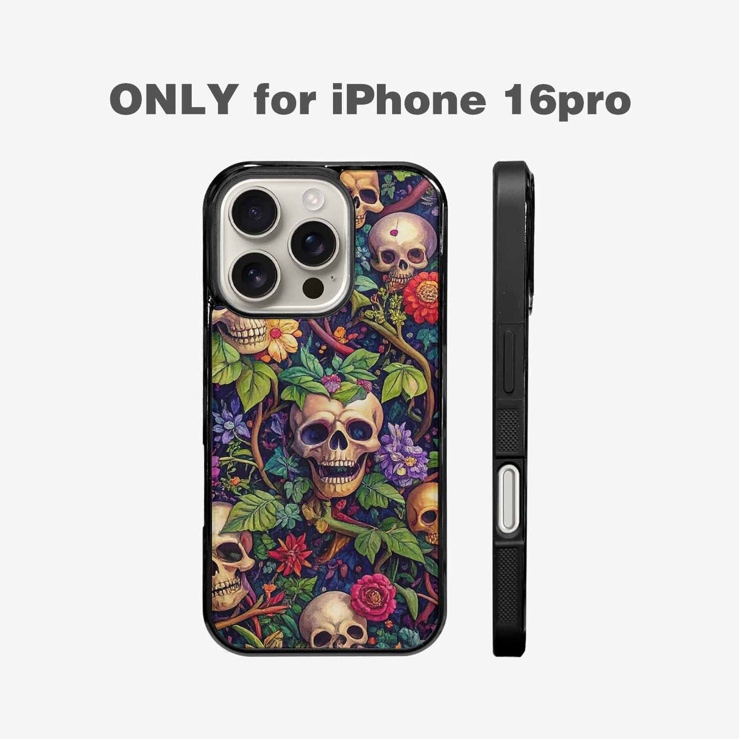 iPhone 16 Pro Case — Skulls Botanicalskulls Pattern, Unique Phone Case Design