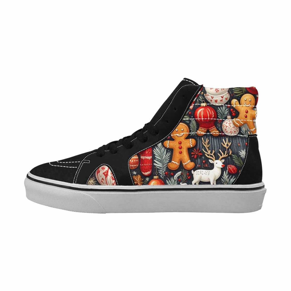 MEN'S Christmas Holly Snowflake High Top Canvas Wallpaper Art Custom Shoes