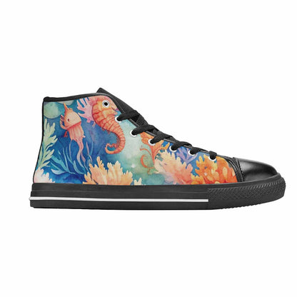 WOMEN'S Fish Scale Coral High Top Canvas Neon Fantasy Sneakers