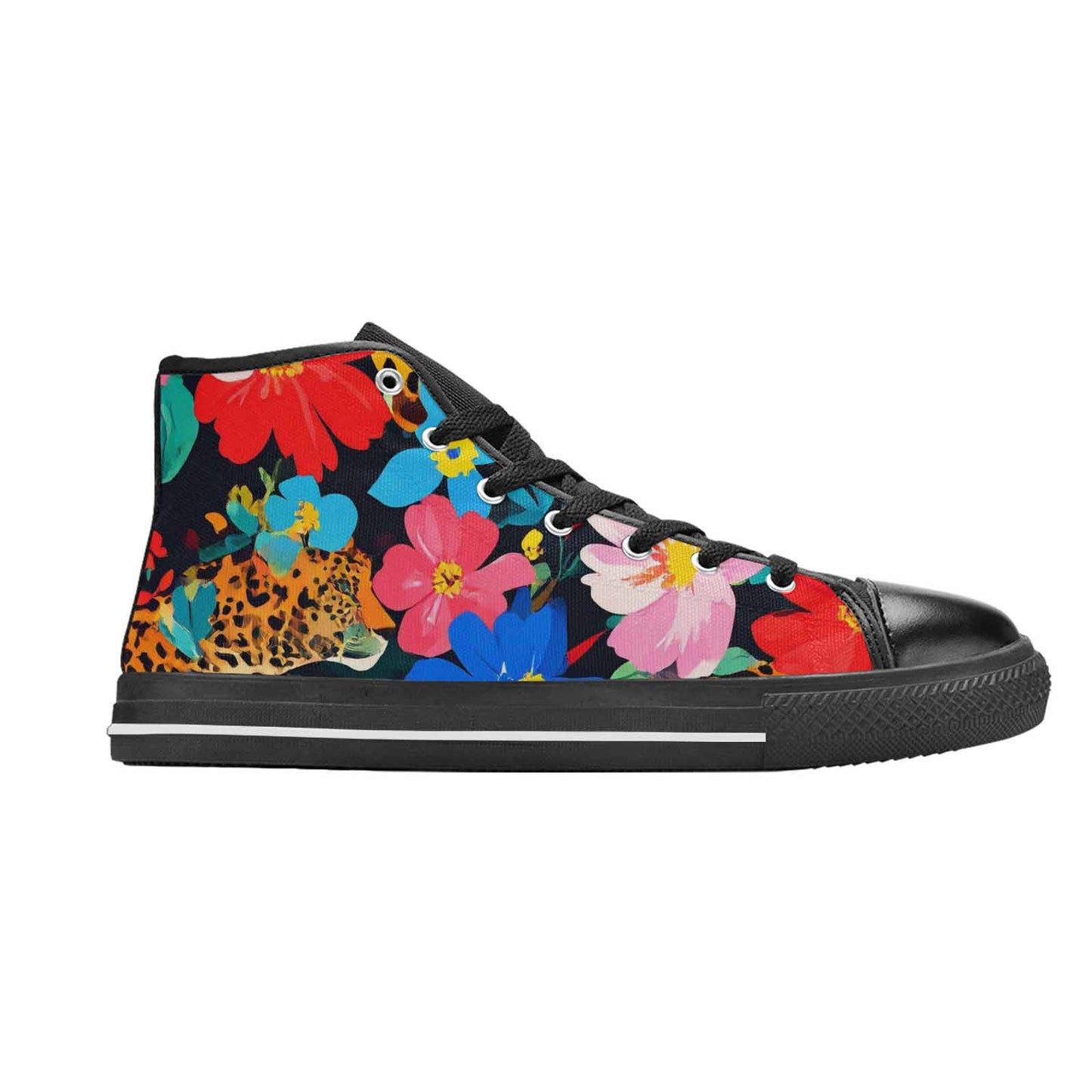 MEN'S Leopard Print Floral High Top Canvas Neon Fantasy Custom Sneakers