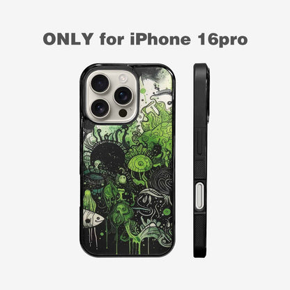 iPhone 16 Pro Case — Sea Creature Burst Black Green Ink, Customized Protective Case