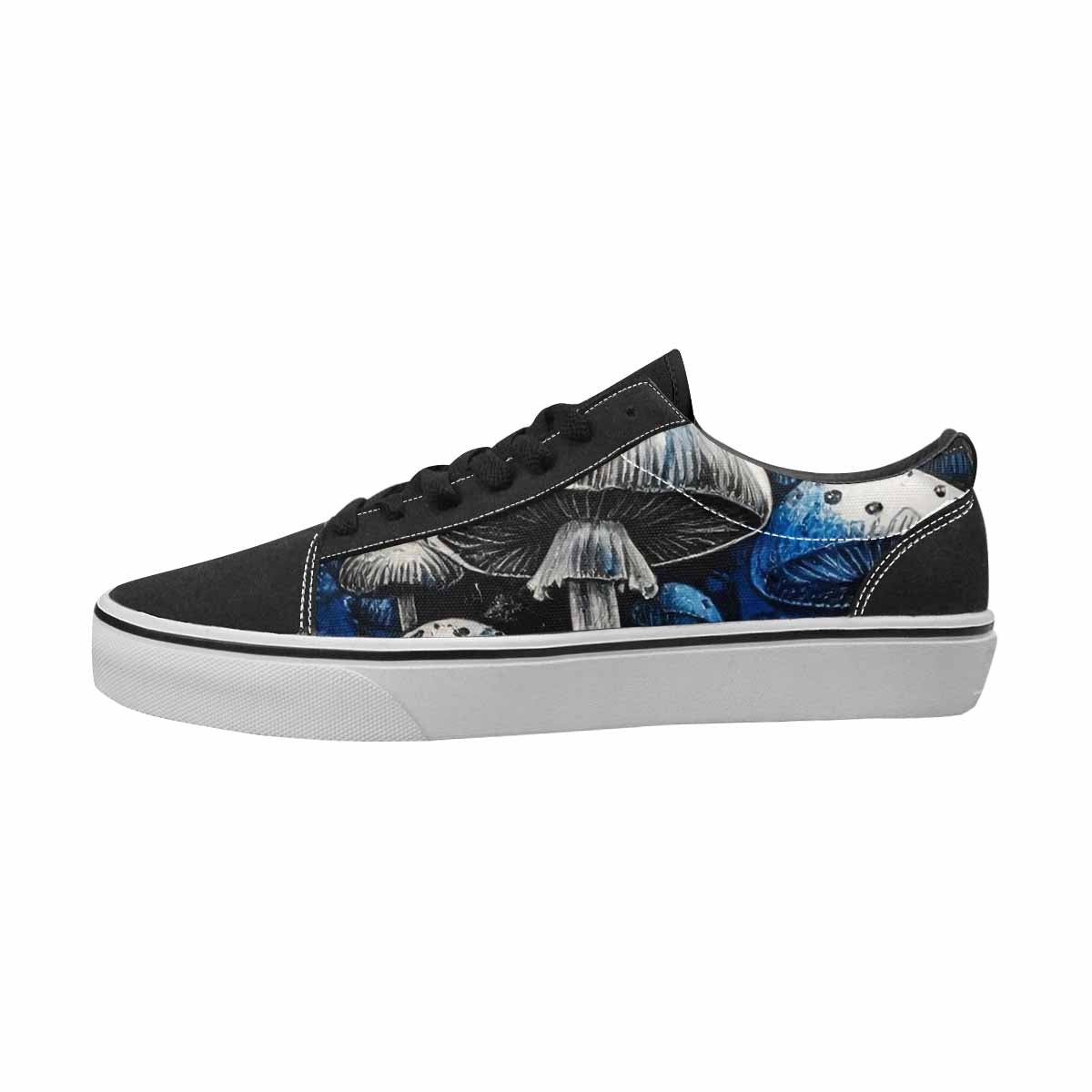 MEN'S Mushrooms Black & Blue Ink Canvas Made To Order Kaleidoscope Handmade Custom Shoes