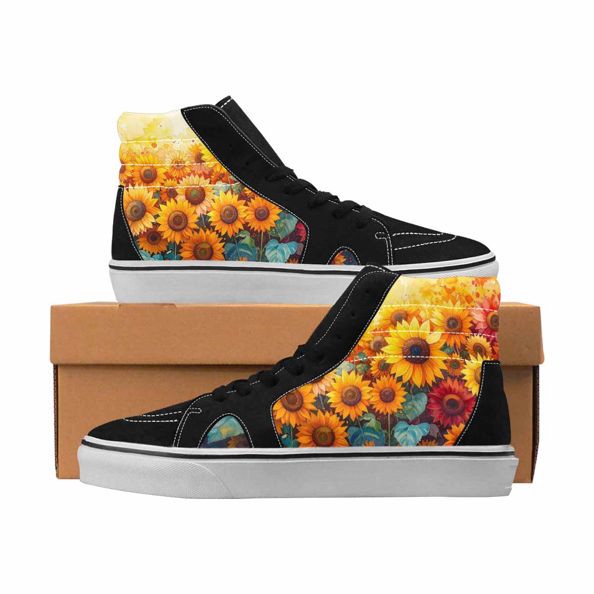 MEN'S Sunflowers Full Color High Top Canvas Unique Print Dark Academia Custom Sneakers