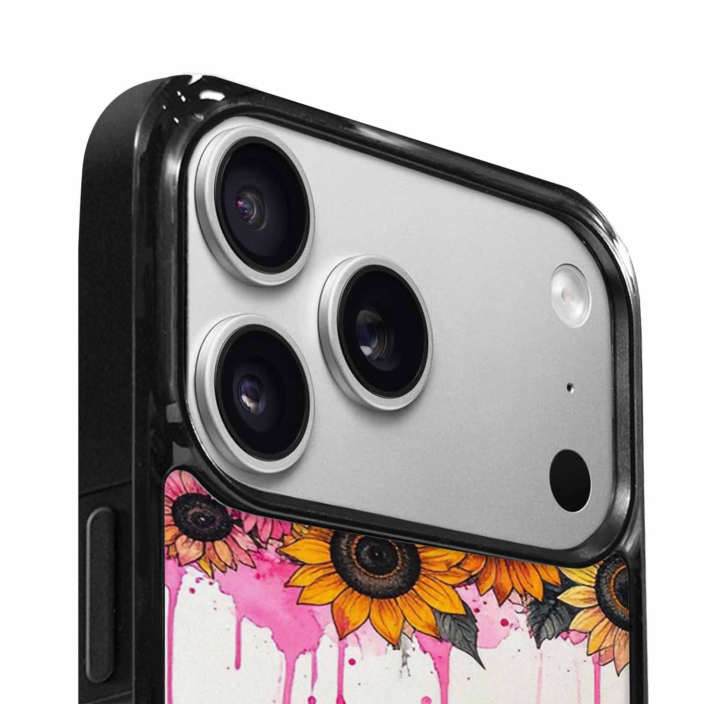 iPhone 17 Pro Case — Sunflower Burst Black Pink Ink Floral, Custom Phone Case
