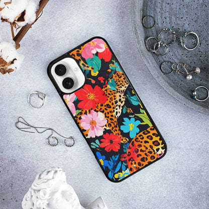 iPhone 16 Plus Case — Leopard Print Floral, Personalized Phone Case