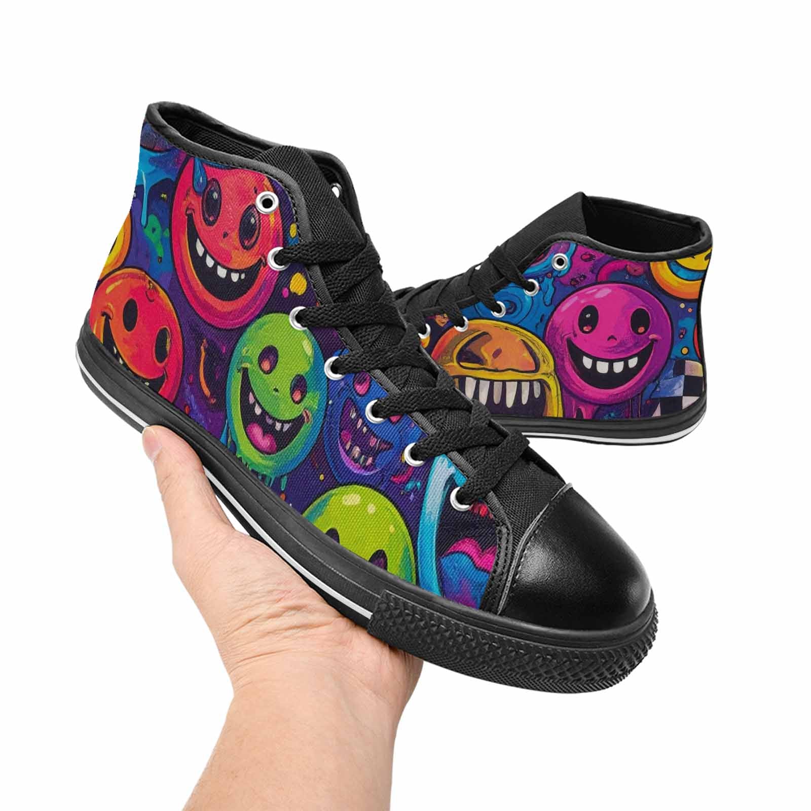 MEN'S Yellow Smiley Face High Top Canvas Surreal Custom Sneakers