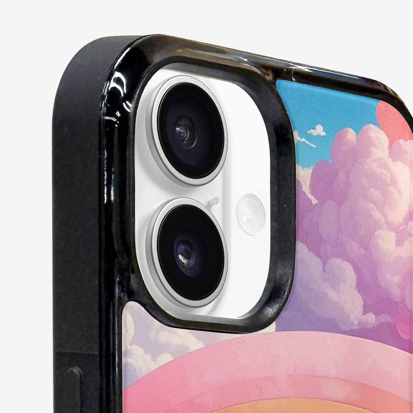 iPhone 16 Plus Case — Cloud And Rainbow Burst Pattern Hundreds, Custom Print Case Cover