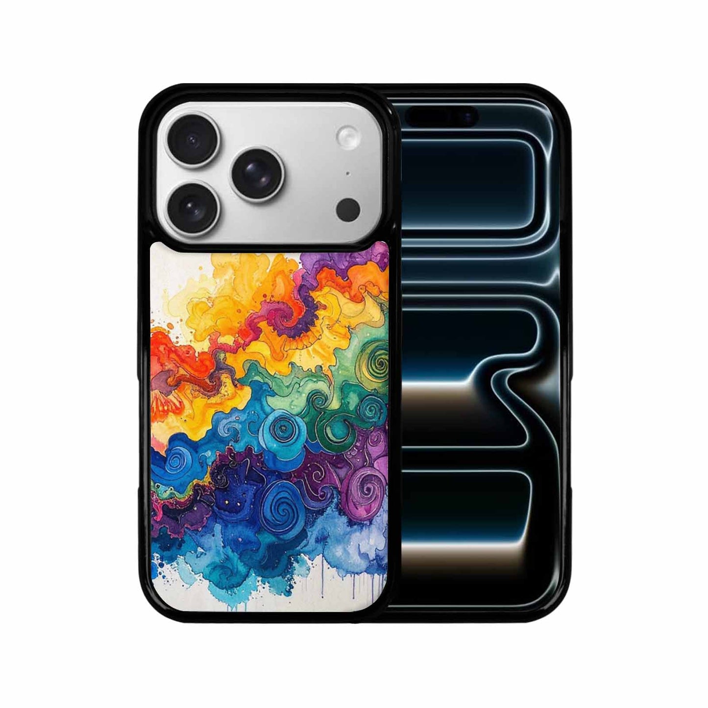 iPhone 17 Pro Case — Tie Dye Swirls Black Blue Tie, Custom Designed Case Cover