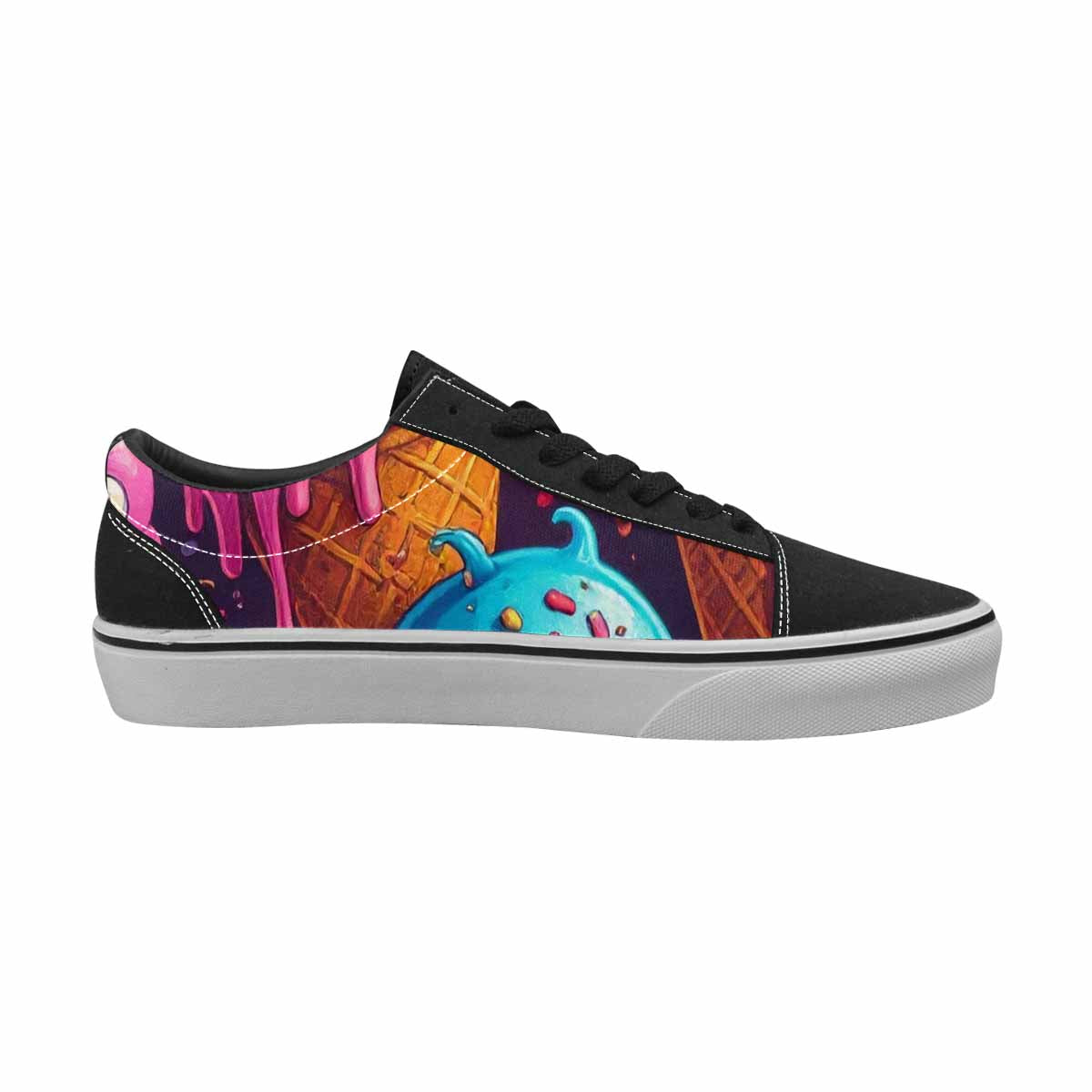 WOMEN'S Melting Ice Cream Monster Lace-Up Canvas Wallpaper Art Sneakers