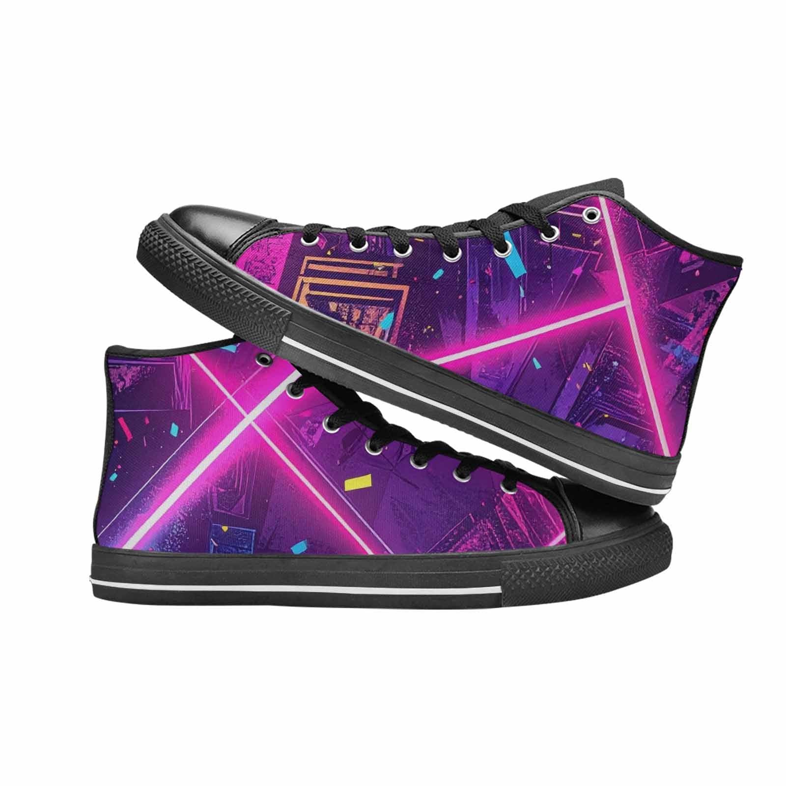 MEN'S Neon Grid Confetti High Top Canvas Vivid Custom Sneakers
