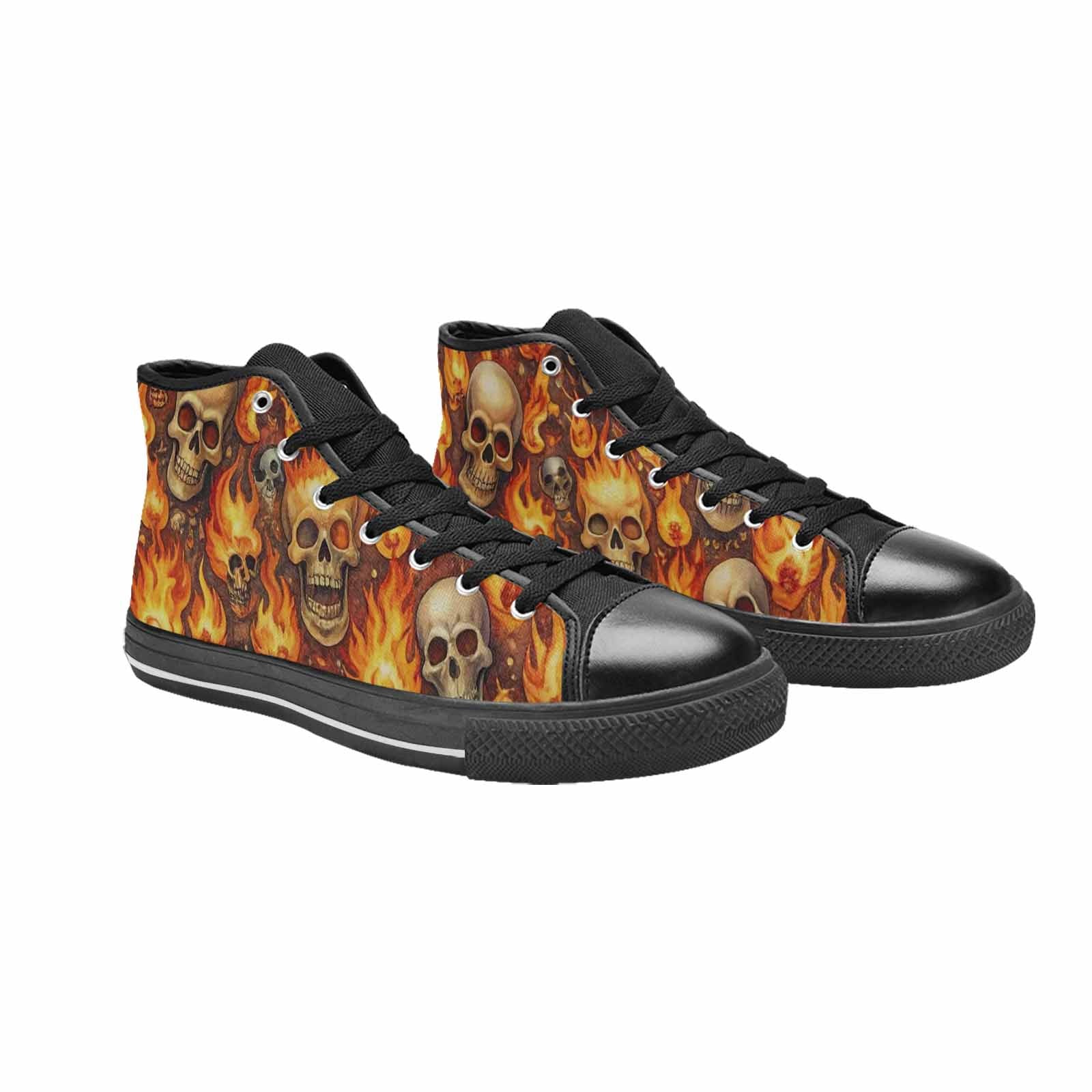 MEN'S Skulls - Flaming High Top Canvas Vivid Custom Shoes