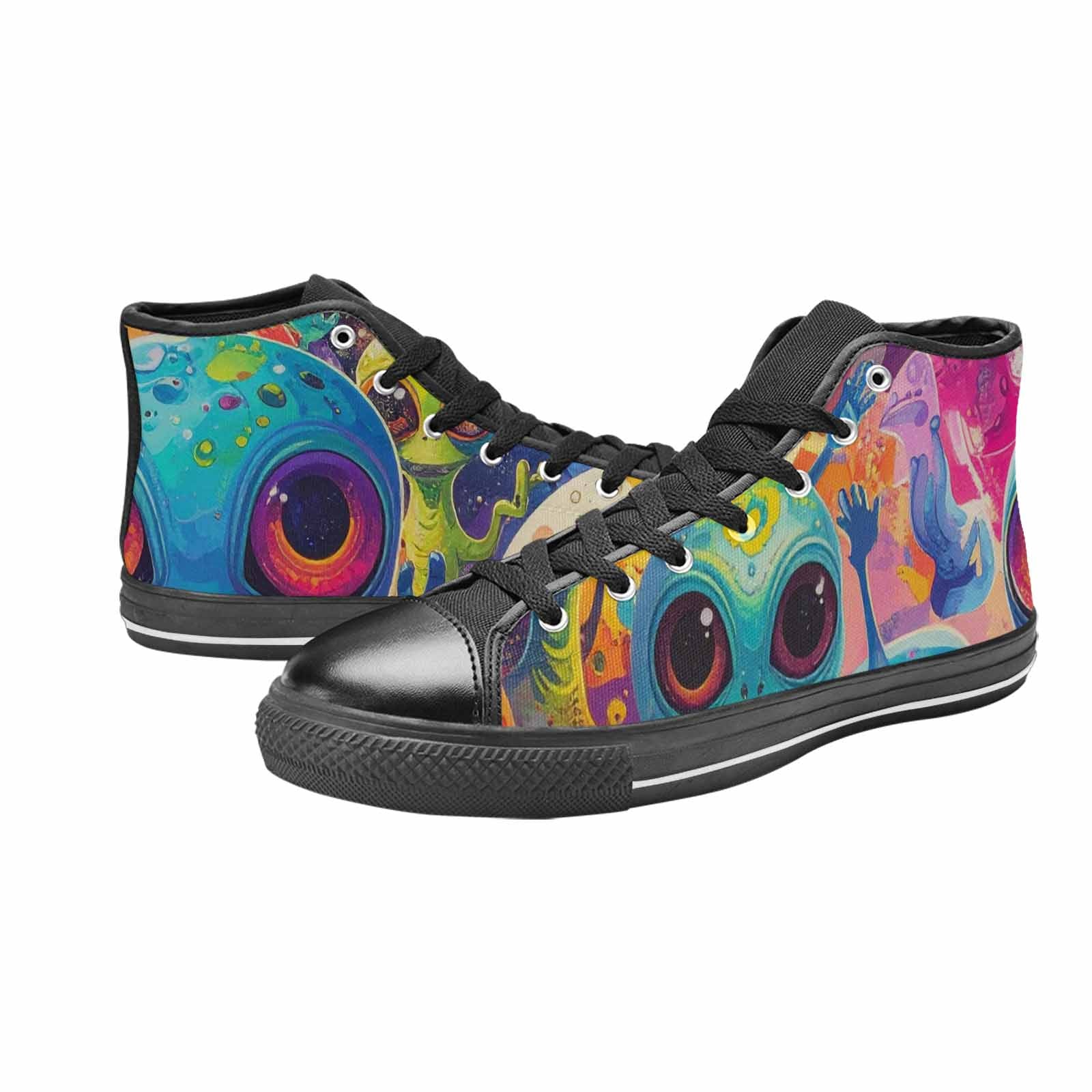 WOMEN'S Cartoon Alien Characters High Top Canvas Grunge Sneakers