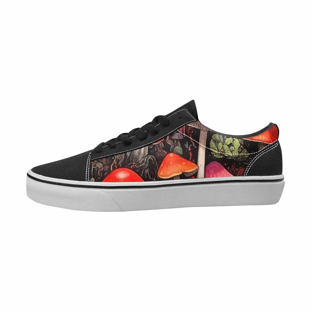 WOMEN'S Mushrooms Black & Red Ink Canvas One Of A Kind Cottagecore All Over Print Shoes