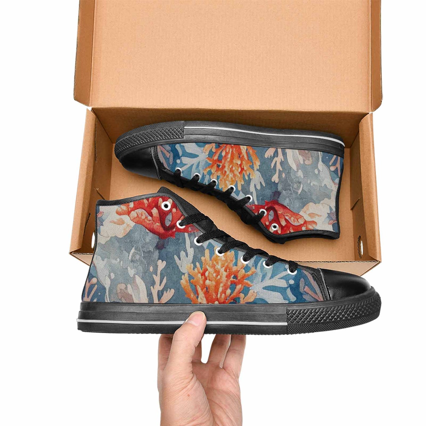 WOMEN'S Fish Scale Coral High Top Canvas Vibrant Chaos Custom Sneakers