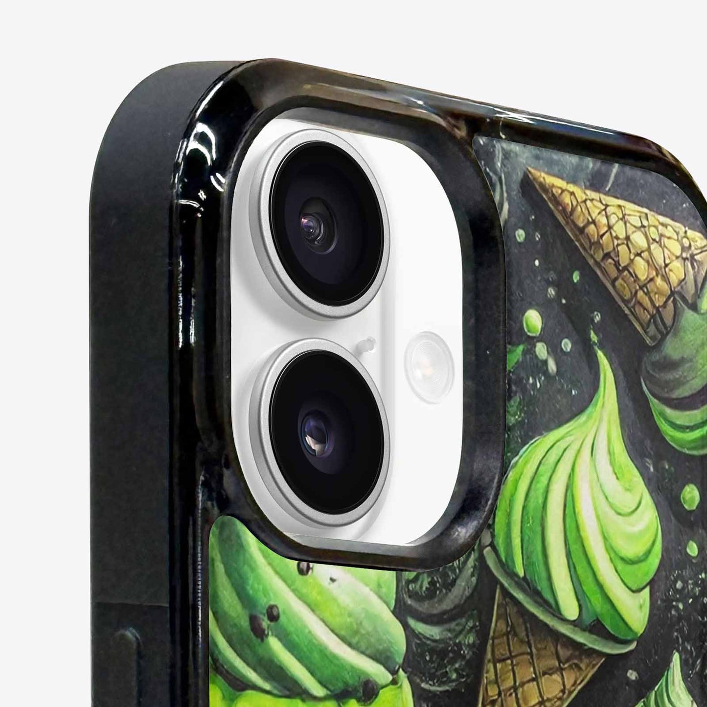 iPhone 16 Plus Case — Ice Cream Motif Black Green Ink, Custom Made Phone Cover