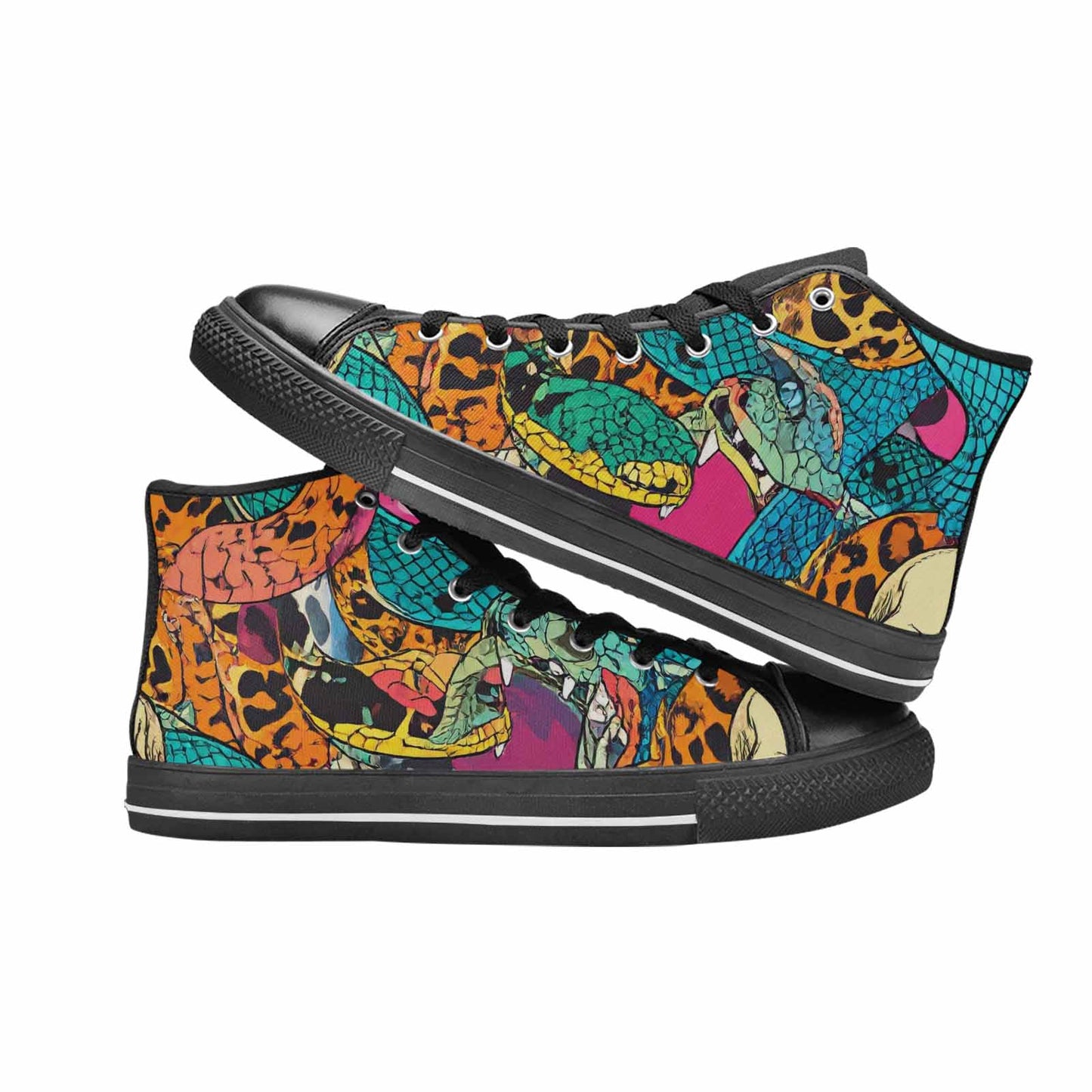 MEN'S Snake Print Skull High Top Canvas Vivid Shoes