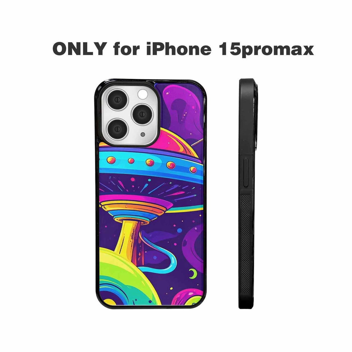 iPhone 15 Pro Max Case — Alien Ufo Cartoon Art Pattern Groovy, Custom Made Phone Cover