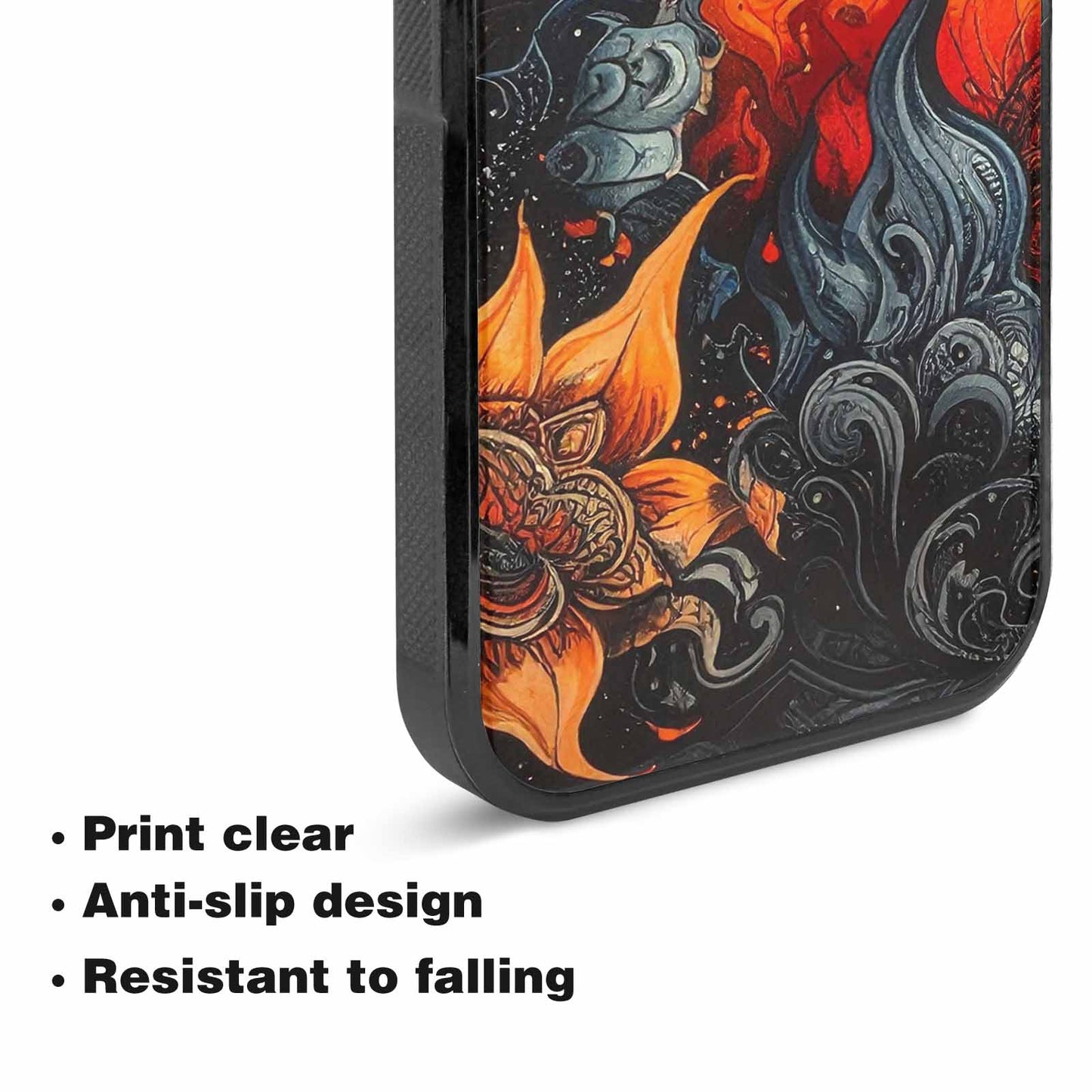 iPhone 15 Case — Flame Burst Black Red Ink Flame, Custom Art Phone Cover